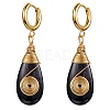 Natural Black Agate Teardrop with Spiral Dangle Hoop Earrings EJEW-SW00011-20-1