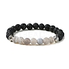 Natural Dyed Crackle Agate & Lava Rock Round Beaded Stretch Bracelet BJEW-TA00444-02-1
