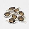 Oval Faceted Silver Color Plated Brass Glass Charms GLAA-O015-S-2