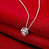 Silver Color Plated Brass Cubic Zirconia Cube Pendant Necklace NJEW-BB00455-4