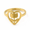 Ion Plating(IP) 304 Stainless Steel Heart with Flower Adjustable Ring for Women RJEW-B027-30G-2