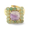 Natural Amethyst & Green Aventurine Rectangle Adjustable Ring RJEW-B030-01A-10-3