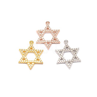 Star of David Brass Micro Pave Cubic Zirconia Pendants ZIRC-D030-M-RS-1