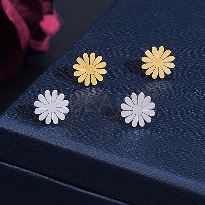 316 Surgical Stainless Steel Daisy Stud Earrings and Pendant Necklace JX376A-1