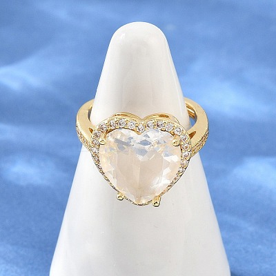 Heart Brass Micro Pave Cubic Zirconia Cuff Open Rings for Women CU-CBA0A21-02G-03-1