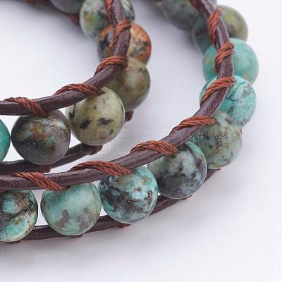 Two Loops Natural African Turquoise(Jasper) Wrap Bracelets BJEW-JB03285-02-1