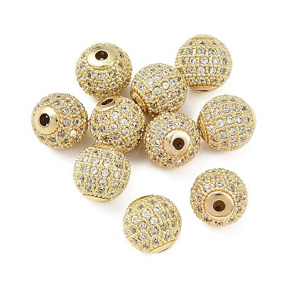 Round Brass Micro Pave Cubic Zirconia Beads ZIRC-N016-01G-10mm-1