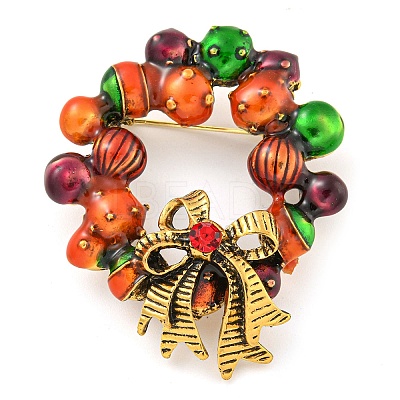 Christmas Theme Golden Zinc Alloy with Rhinestone Brooches JEWB-B018-01AG-01-1