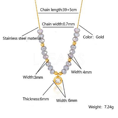 Stainless Steel Crystal Rhinestone Flat Round Pendant Glass Beaded Necklaces for Women GE4228-6-1