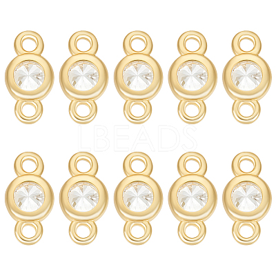 10Pcs 925 Sterling Silver Pave Clear Cubic Zirconia Flat Round Links Connector Charms STER-BC0004-22G-1