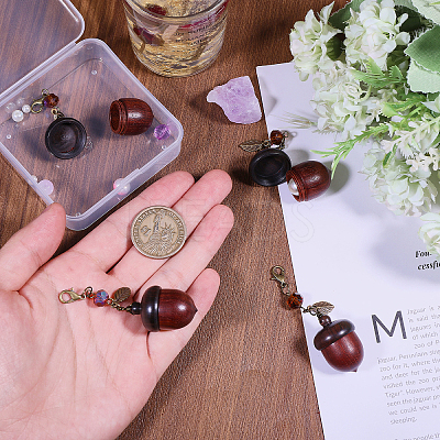 4Pcs Wood & Glass Pendant Decoration HJEW-CA00033-1