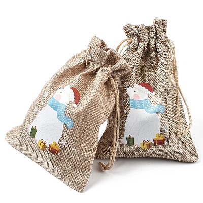 30Pcs 15 Styles Christmas Printed Jute Cloth Storage Pouches ABAG-YW0001-10-1