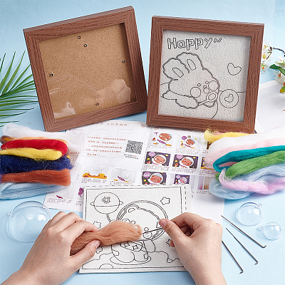 2 Sets 2 Style Rabbit Bear Photo Frame Needle Felting Kits for Beginners DIY-OC0012-16-1