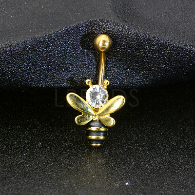 Bees 316L Surgical Stainless Steel Pave Clear Cubic Zirconia Black Enamel Curved Barbell Belly Rings FS-WG23C2E-02-1