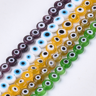 Handmade Evil Eye Lampwork Flat Round Bead Strands LAMP-L058-12mm-M-1