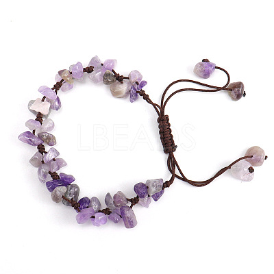 Natural Amethyst Chips Braided Bead Bracelet PW-WG69423-07-1