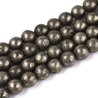 Natural Pyrite Beads Strands X-G-S249-01-8mm-1