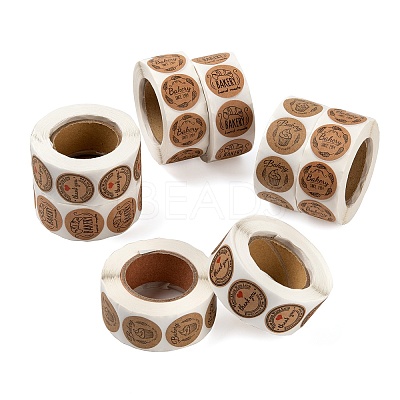 8 Rolls 4 Style Bake Theme Self-Adhesive Kraft Paper Stickers DIY-LS0003-42-1