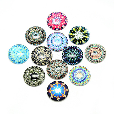 Printed Glass Flat Back Cabochons GGLA-Q054-25mm-B04-1