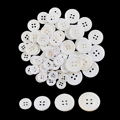 44Pcs 4 Style Natural Freshwater Shell Buttons BUTT-NB0001-68-1