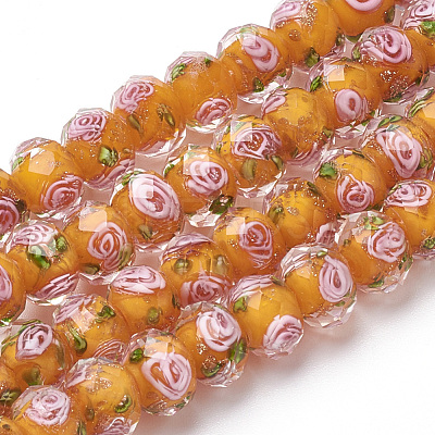 Handmade Gold Sand Lampwork Beads Strands LAMP-R141-8mm-07-1