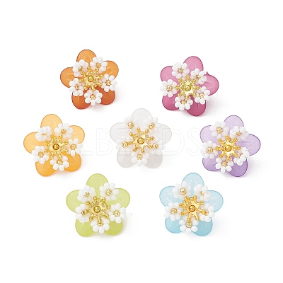 7Pcs Glass Seed Beaded Flower Pendants PALLOY-MZ01128-1