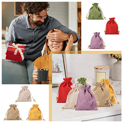 24Pcs 6 Colors Flower Printed Cloth Drawstring Bags ABAG-CA0001-22C-1