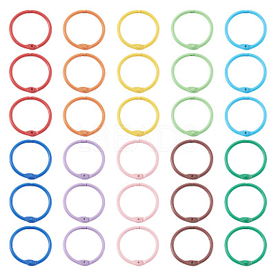 30Pcs 10 Colors Spray Painted Iron Hinged Binder Rings IFIN-TA0001-77-1
