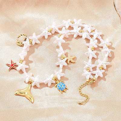 Ocean Brass Pave Cubic Zirconia and Enamel Sea Animals Pendant Necklaces KK-CBA4547-03C-G-1