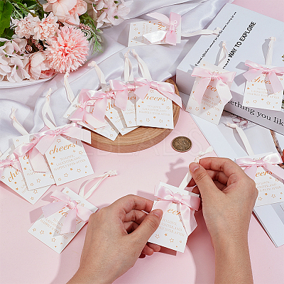 30Pcs Polyester Bowknot & Paper Card Pendant Decoration HJEW-OC00028-02-1