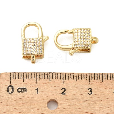 Square Brass Micro Pave Clear Cubic Zirconia Lobster Claw Clasps KK-I354-01G-06-1