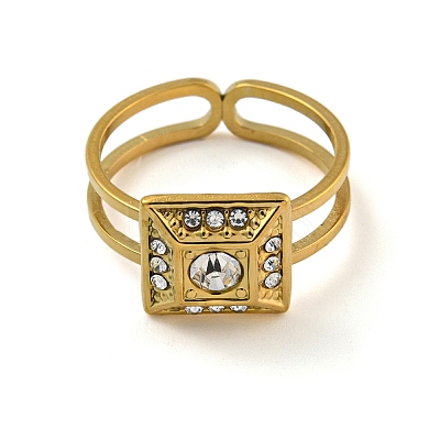 Ion Plating(IP) 304 Stainless Steel Rhinestone Square Finger Rings for Women Men STAS-Z060-01G-1