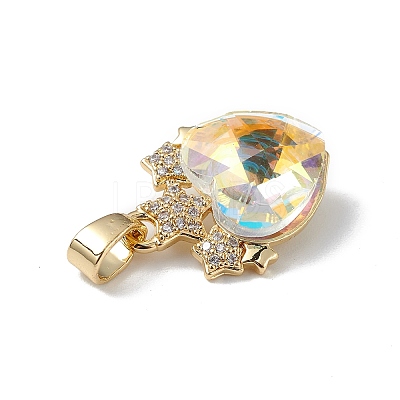 Real 18K Gold Plated Rack Plating Brass Micro Pave Clear Cubic Zirconia Pendants KK-C015-08G-13-1