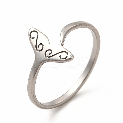 201 Stainless Steel Whale Tail Open Cuff Ring for Women RJEW-K239-01P-1-1