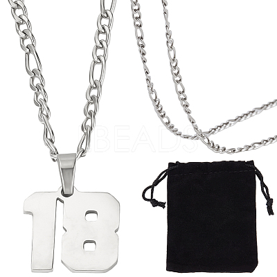 1Pc 304 Stainless Steel Figaro Chain Number Pendant Necklaces NJEW-BBC0001-28B-P-1
