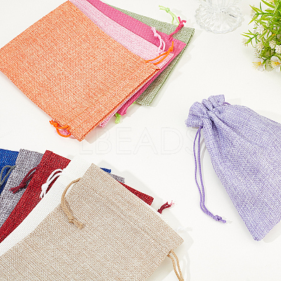 10Pcs 10 Colors Rectangle Burlap Packing Pouches ABAG-SP0001-50-1