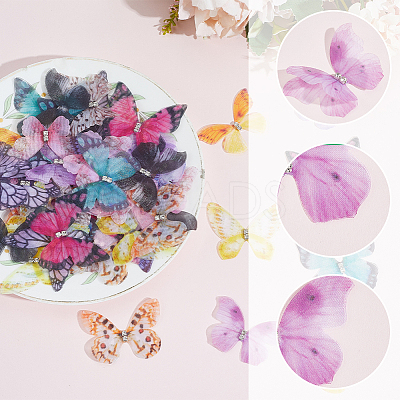 60Pcs 12 Styles 3D Gauze Butterfly Ornament Accessories FIND-SP0020-64C-1