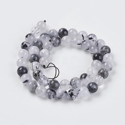 Natural Black Rutilated Quartz Beads Strands X-G-G448-8mm-13-1