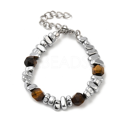 Natural Tiger Eye & Stainless Steel Nugget Beaded Bracelets WG37350-01-1
