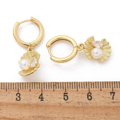 Shell Shape Brass Micro Pave Cubic Zirconia Hoop Earrings EJEW-M077-05G-1
