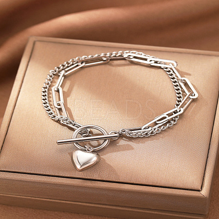 304 Stainless Steel Curb & Paperclip Chain Multi-layered Bracelets FS-WG8A90B-02-1