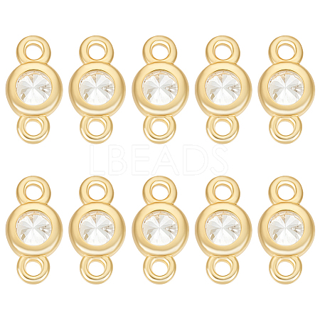 10Pcs 925 Sterling Silver Pave Clear Cubic Zirconia Flat Round Links Connector Charms STER-BC0004-22G-1
