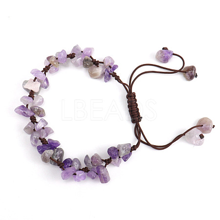 Natural Amethyst Chips Braided Bead Bracelet PW-WG69423-07-1