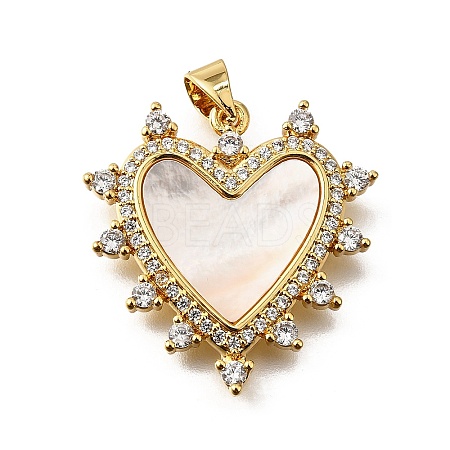 Brass Micro Pave Cubic Zirconia Shell Pendants KK-D328-27G-C-1