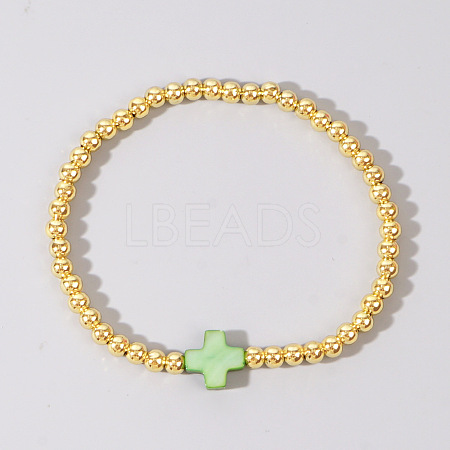 Brass Round Beads Stretch Bracelets MC4469-6-1