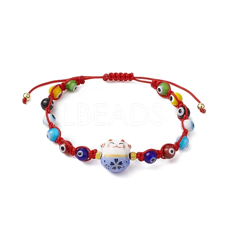 Adjustable Lanmpword Evil Eye Braided Bead Bracelet BJEW-JB11059-02-1