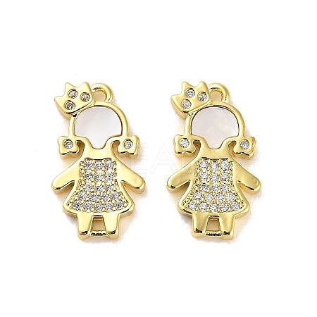 Brass Micro Pave Clear Cubic Zirconia Princess Connector Charms KK-K365-15A-G-1