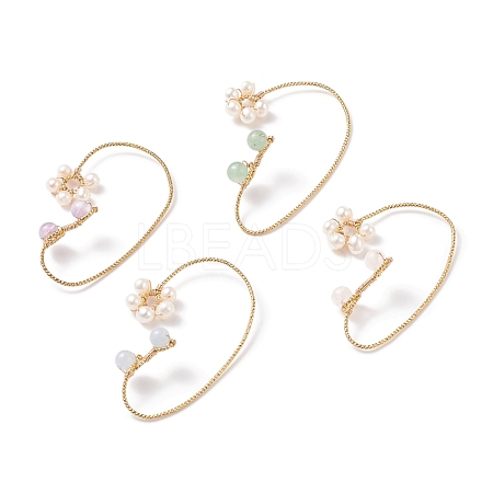Natural Gemstone & Pearl Braided Flower Cuff Earrings EJEW-JE04957-1