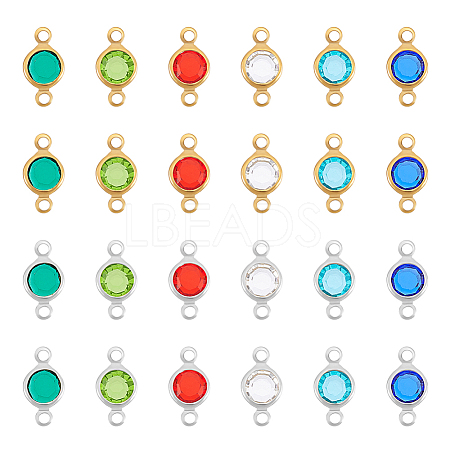 Unicraftale 72Pcs 12 Colors 304 Stainless Steel with Glass Connector Charms STAS-UN0048-58-1