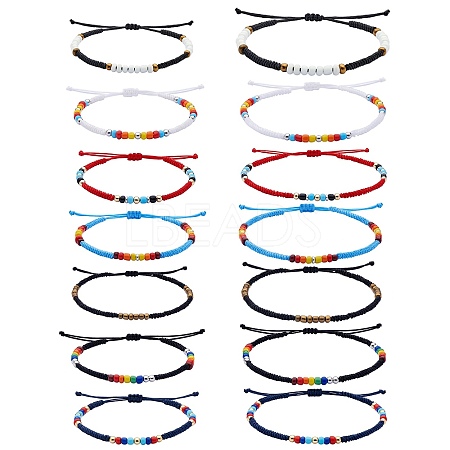 14Pcs 14 Style Glass Seed & 303 Stainless Steel Braided Bead Bracelets and Anklets Set SJEW-SW00003-07-1